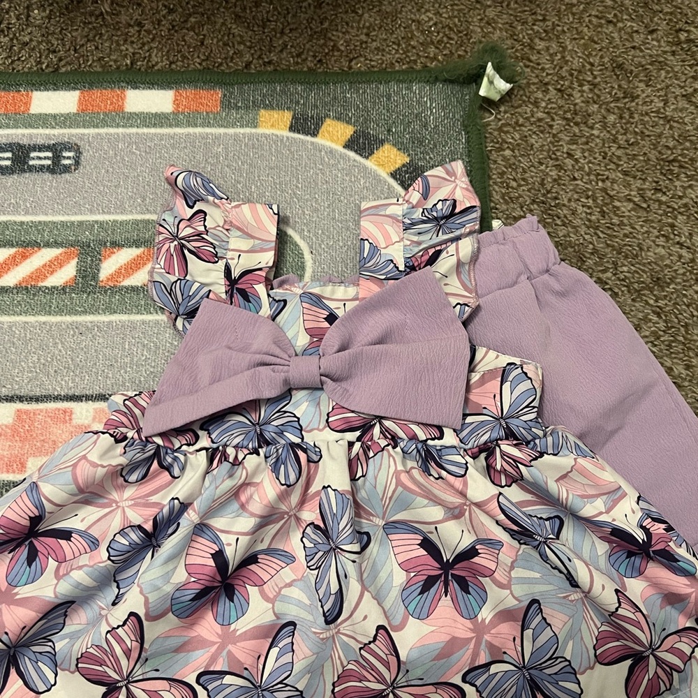 Butterfly Print Dress with Bow
